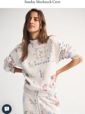 Abercrombie & Fitch Ivory Sweatshirt and Pants w/ Multicolor Cross-Stitch Motif